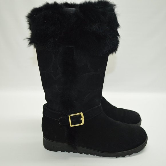 Coach Deeann Black Suede Signature Embossed Fur Boots Women's Size 7B - Picture 5 of 12